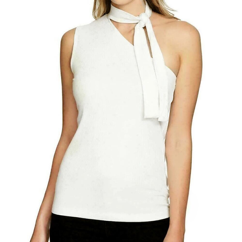 NWT 1.STATE Womens Cream Textured One Shoulder Blouse Size Small
